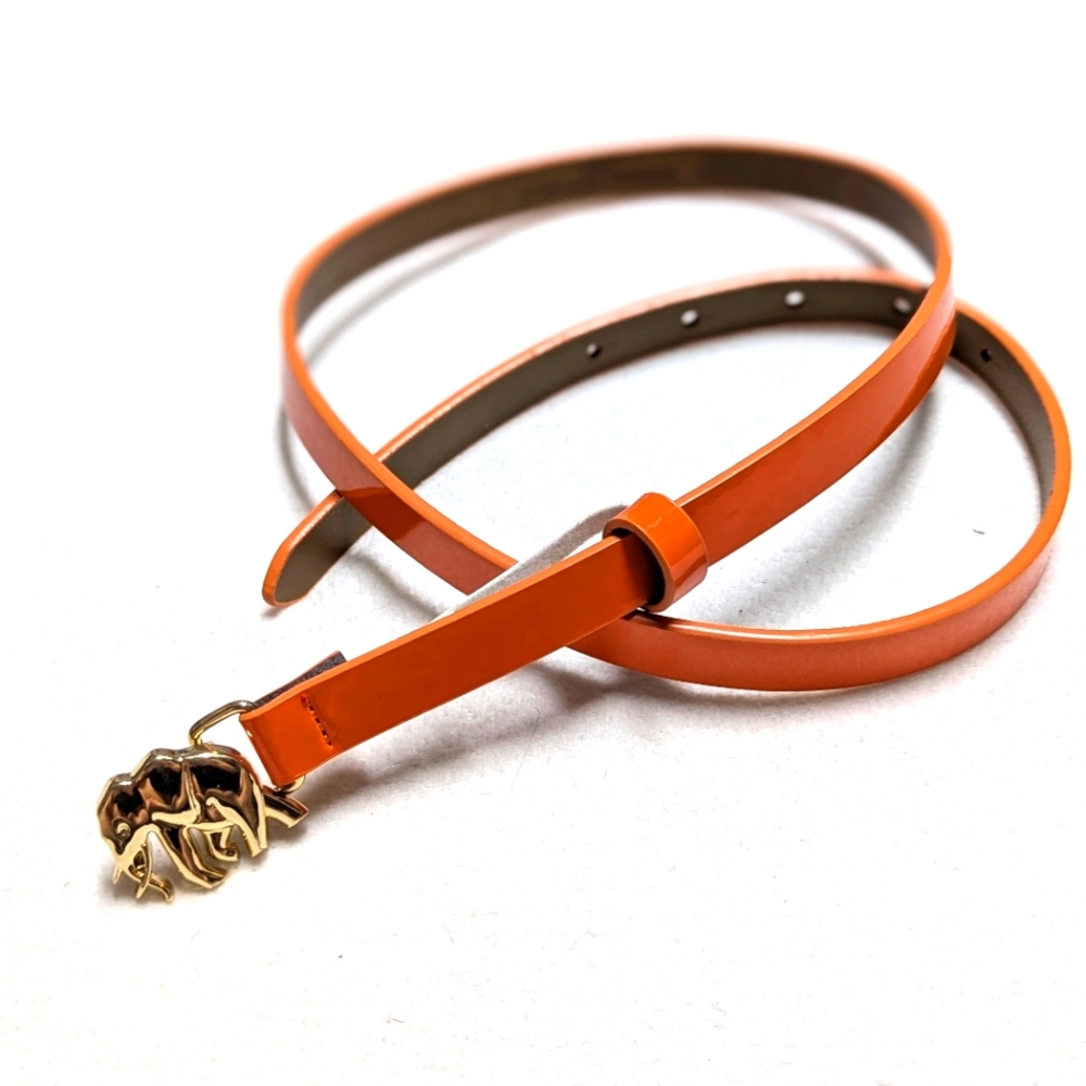 Banana Republic Orange Patent Leather Skinny Belt Elephant Buckle Size S